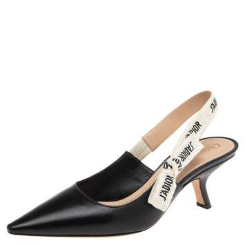 Pre Owned Dior Black Leather J'Adior Pointed Toe Slingback Sandals Size 37