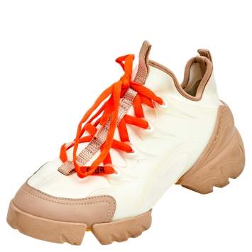 Pre Owned Dior Cream/ Beige Rubber and Leather D-Connect Sneakers Size 36