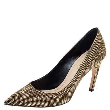Pre Owned Dior Black Leather Gold Studded Suede Pointed Toe Pumps Size 36