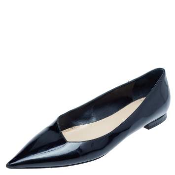 Pre Owned Dior Black Patent Leather Pointed Toe Ballet Flats Size 39.5