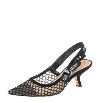 Pre Owned Dior Black Mesh J'Adior Slingback Pumps Size 36
