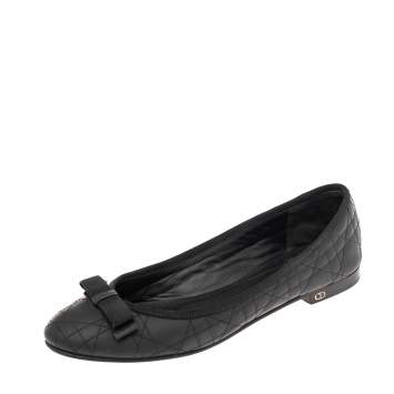 Pre Owned Dior Black Cannage Rubber Bow Ballet Flats Size 39.5