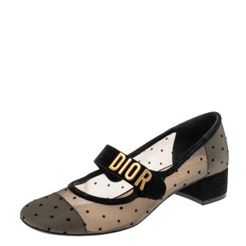 Pre Owned Dior Black Mesh And Suede Baby-D Mary Jane Flats Size 37