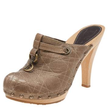 Pre Owned Dior Brown Leather Clog Mules Size 39