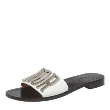 Pre Owned Dior White Leather Diorevolution Flat Slides Size 38