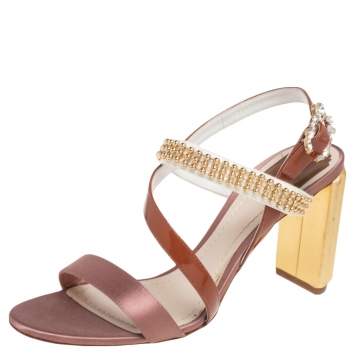 Pre Owned Dior Multicolor Patent Leather and Satin Crystal Embellished Buckle Sandals Size 40