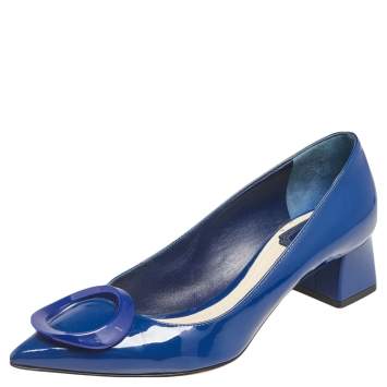 Pre Owned Dior Blue Patent Leather Pointed Toe Pumps Size 37.5