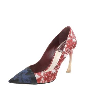Pre Owned Dior Blue/Red Floral Brocade Fabric Pumps Size 35