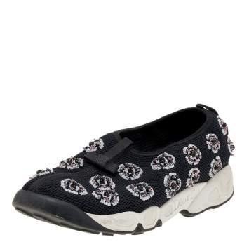 Pre Owned Dior Black Mesh Embellished Fusion Slip On Sneakers Size 39