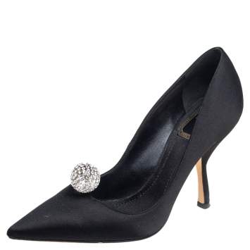 Pre Owned Dior Black Satin Comete Pointed Toe Pumps Size 36.5