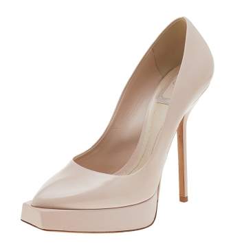 Pre Owned Dior Nude Pink Leather Square Sole Platform Pumps Size 38