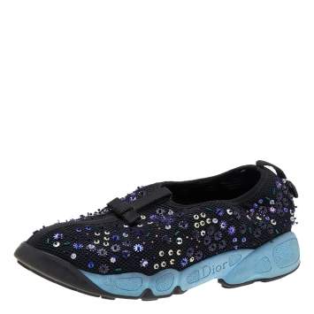Pre Owned Dior Black Mesh Fusion Embellished Slip On Sneakers Size 36.5