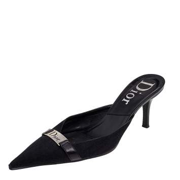 Pre Owned Dior Black Diorissimo Canvas And Leather Pointed Toe Slide Mules Size 38.5