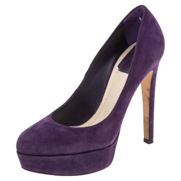 Pre Owned Dior Purple Suede Round-Toe Platform Pumps Size 37