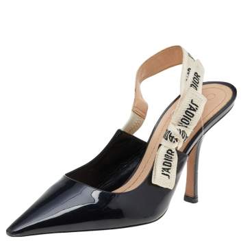 Pre Owned Dior Black Patent Leather J'adior Slingback Pumps Size 38