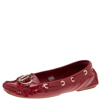 Pre Owned Dior Red Patent Leather Slip on Loafers Size 39.5