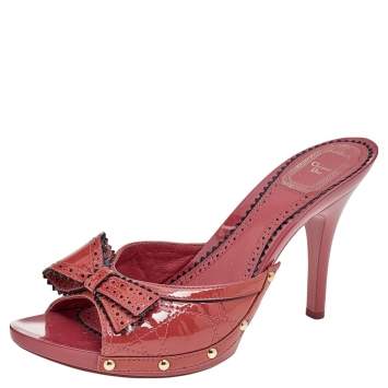 Pre Owned Dior Pink Cannage Patent Leather Bow Slide Sandals Size 41