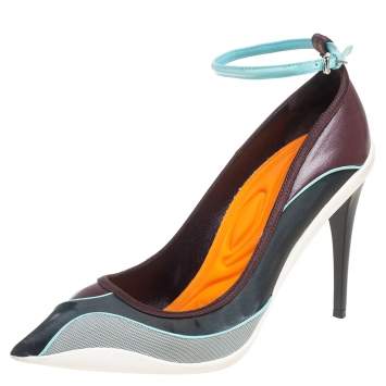 Pre Owned Dior Multicolor Mesh And Leather Pointed Toe Ankle Strap Pumps Size 37