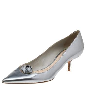 Pre Owned Dior Metallic Silver Leather And PVC Pointed Toe Pumps Size 40
