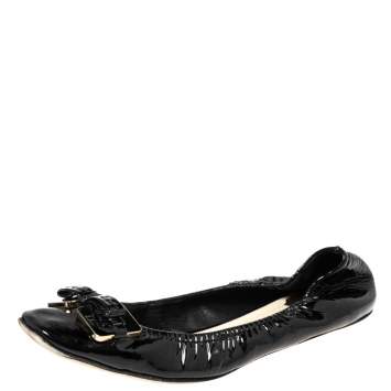 Pre Owned Dior Black Patent Leather Scrunch Ballet Flats Size 37