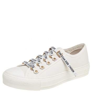 Pre Owned Dior 0ff-White Canvas and Leather Walk'n'Dior Low-Top Sneakers Size 38.5