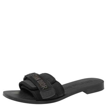 Pre Owned Dior Black Fabric Revolution Flat Slide Sandals Size 37