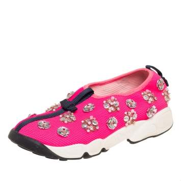 Pre Owned Dior Pink Mesh Fusion Embellished Slip On Sneakers Size 36.5