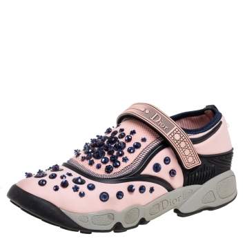 Pre Owned Dior Pink Sequin Embellished Fabric And Mesh Fusion Sneakers Size 38
