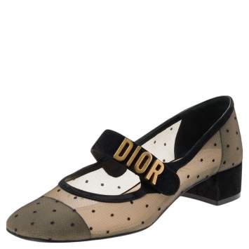 Pre Owned Dior Black Suede And Mesh Baby-D Mary Jane Pumps Size 37