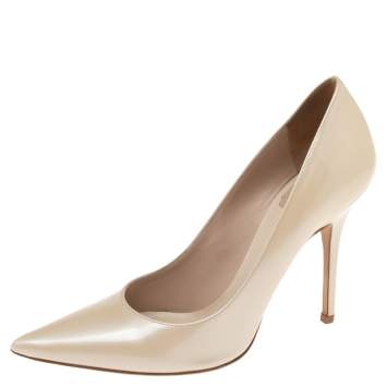 Pre Owned Dior Beige Patent Leather Cherie Pointed-Toe Pumps Size 37