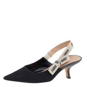 Pre Owned Dior Black/White Nylon/Canvas J'adior Slingback Pointed Toe Sandals Size 38.5