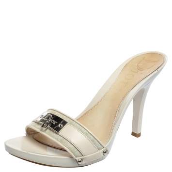 Pre Owned Dior Cream Canvas And Leather Diorissimo  Mules Size 38.5