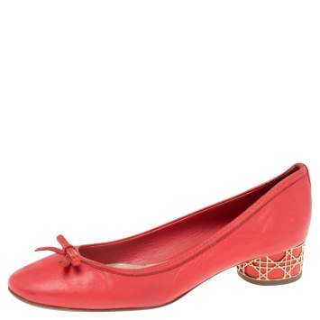 Pre Owned Dior Red Leather Cannage Heel Ballerina Pumps Size 38.5 