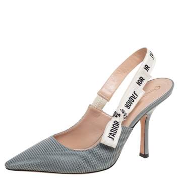 Pre Owned Dior Tea Green Technical Canvas J'adior Slingback Sandals Size 39