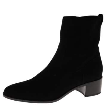 Pre Owned Dior Black Suede Zip Ankle Boots Size 39.5