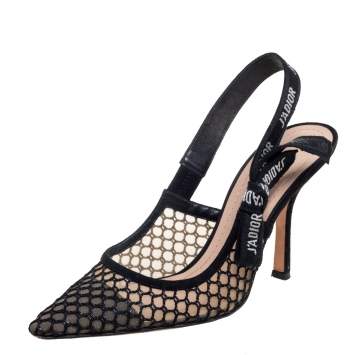 Pre Owned Dior Black Mesh And Suede J'adior Pointed Toe Slingback Sandals Size 39