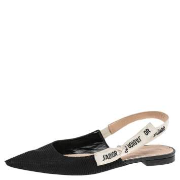 Pre Owned Dior Black Fabric J'adior Slingback Flat Sandals Size 39 