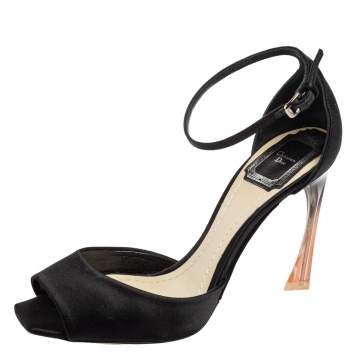 Pre Owned Dior Black Satin Open-Toe Ankle Strap Sandals Size 36