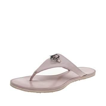 Pre Owned Dior Pink Leather Logo Detail Thong Flat Sandals Size 38.5