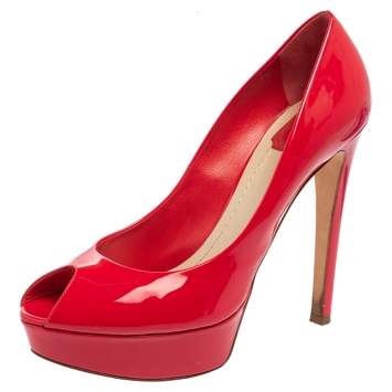 Pre Owned Dior Pink Patent Leather Peep Toe Pumps Size 40