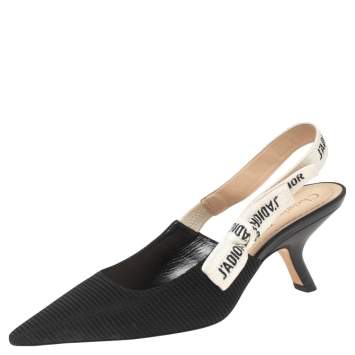 Pre Owned Dior Black Technical Fabric and Ribbon J'adior Slingback Pumps Size 36 