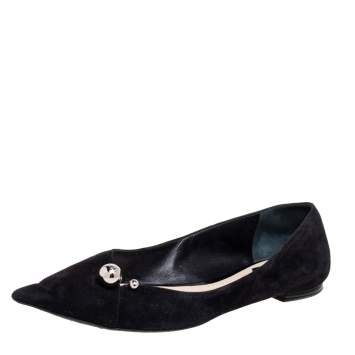 Pre Owned Dior Black Suede Embellished Pointed Toe Flats Size 40