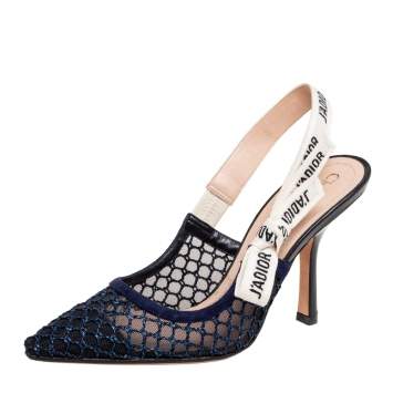 Pre Owned Dior Blue Mesh And Suede J'adior Pointed Toe Slingback Sandals Size 36