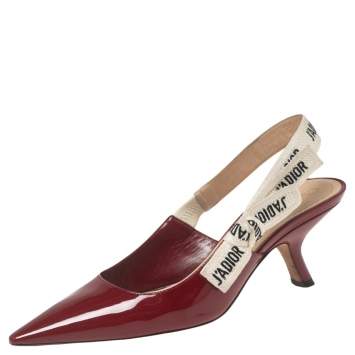 Pre Owned Dior Burgundy Patent Leather J'adior Slingback Pumps Size 36