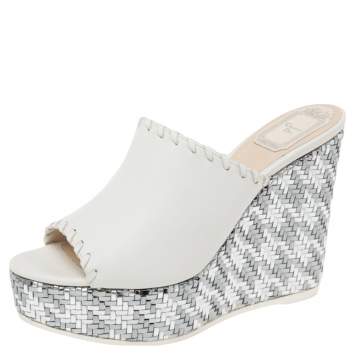 Pre Owned Dior White Leather Wedge Platform Open Toe Sandals Size 40