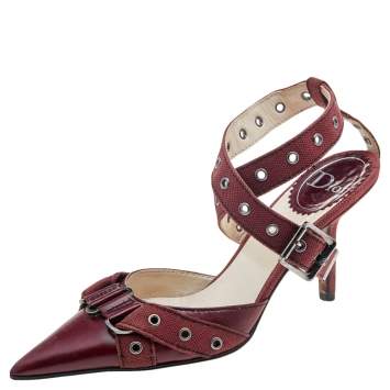 Pre Owned Dior Burgundy Leather Ankle Strap Sandals Size 37
