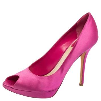 Pre Owned Dior Pink Satin Miss Dior Peep-Toe Pumps Size 40.5