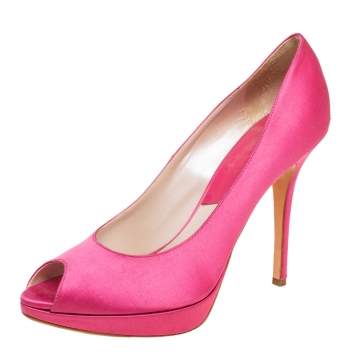 Pre Owned Dior Pink Satin Miss Dior Peep Toe Pumps Size 40.5