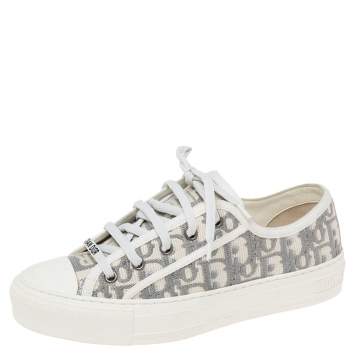 Pre Owned Dior White Oblique Embroidered Canvas Walk'N'Dior Low Top Sneakers Size 38.5