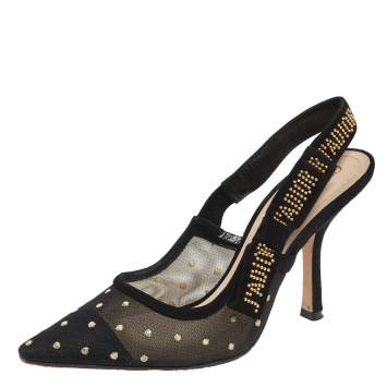 Pre Owned Dior Black Net And Suede J'adior Slingback Sandals Size 36.5